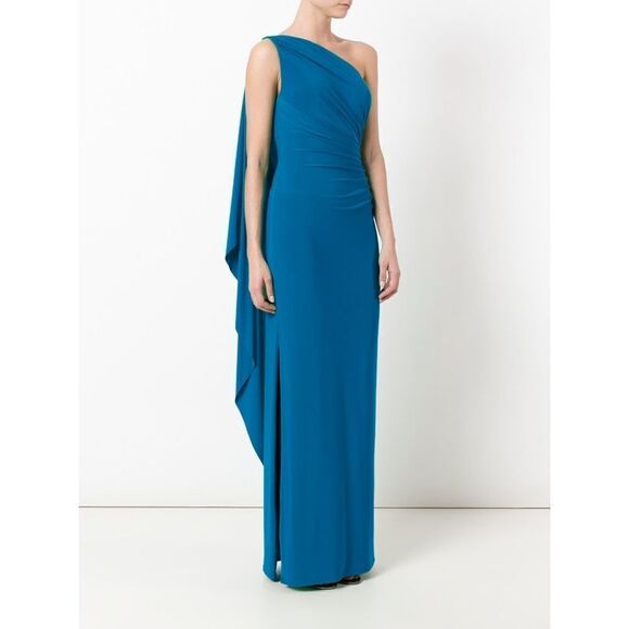 New! RALPH LAUREN Draped Shirred One-Shoulder Jersey Gown Maremma Blue Size 4 - Picture 1 of 4